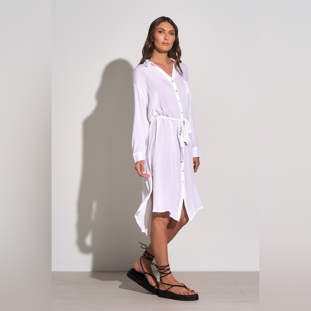 Elan Long Sleeve Shirtdress Coverup Belted White NWOT - Picture 4 of 14